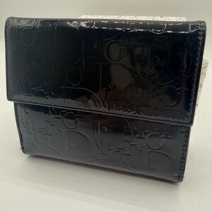 A Condition Dior Black Embossed Patent Leather Compact Wallet + FREE COA